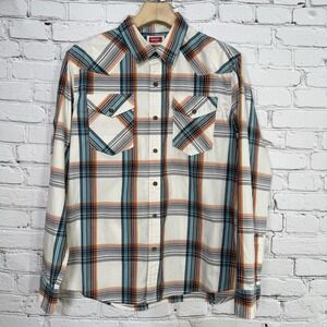 Wrangler Western Mens Shirt Size L‎ Plaid Button Front Cowboy Multicolor Stretch